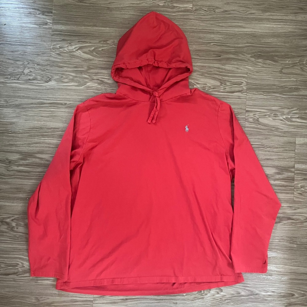 Polo Ralph Lauren Mens XXL Red Long Sleeve Cotton Jersey Hooded T-Shirt Hoodie